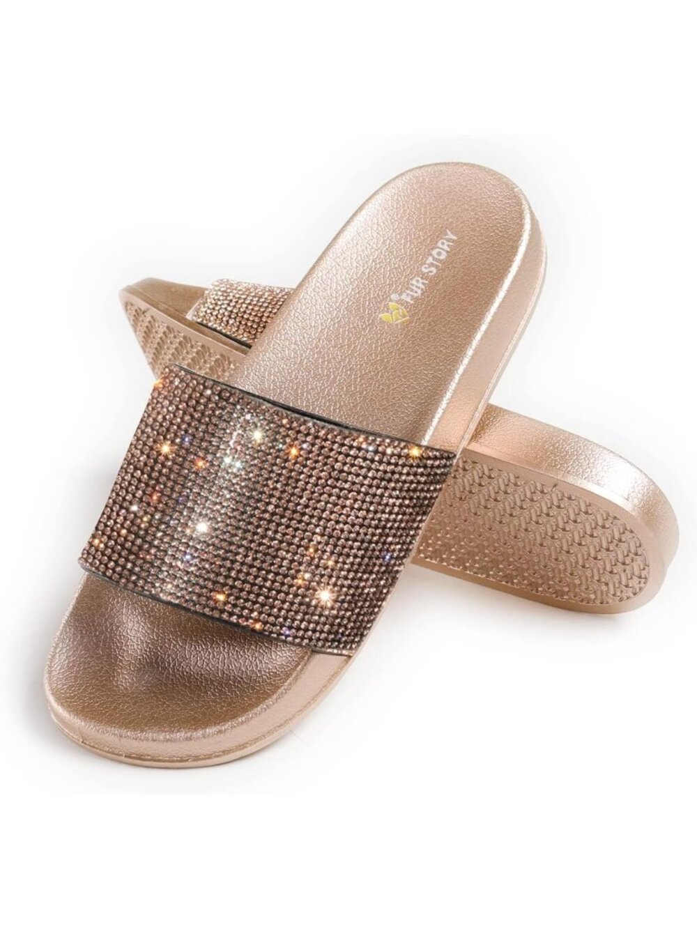 Women's Gold Slides House Slippers Rhinestone Glitter Slides Cute bling